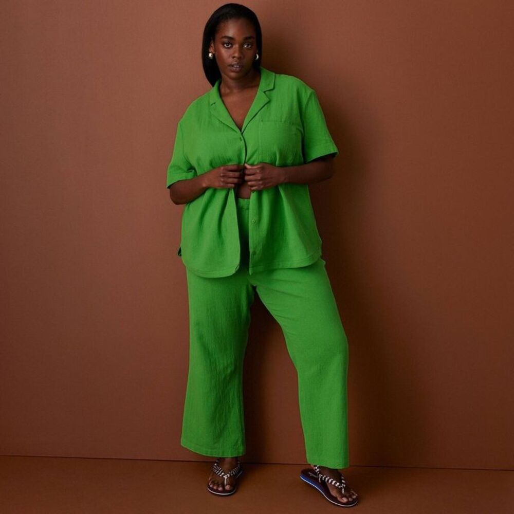Women's Short Sleeve Oversized Button-Down Top - Rosie Assoulin Green 1X